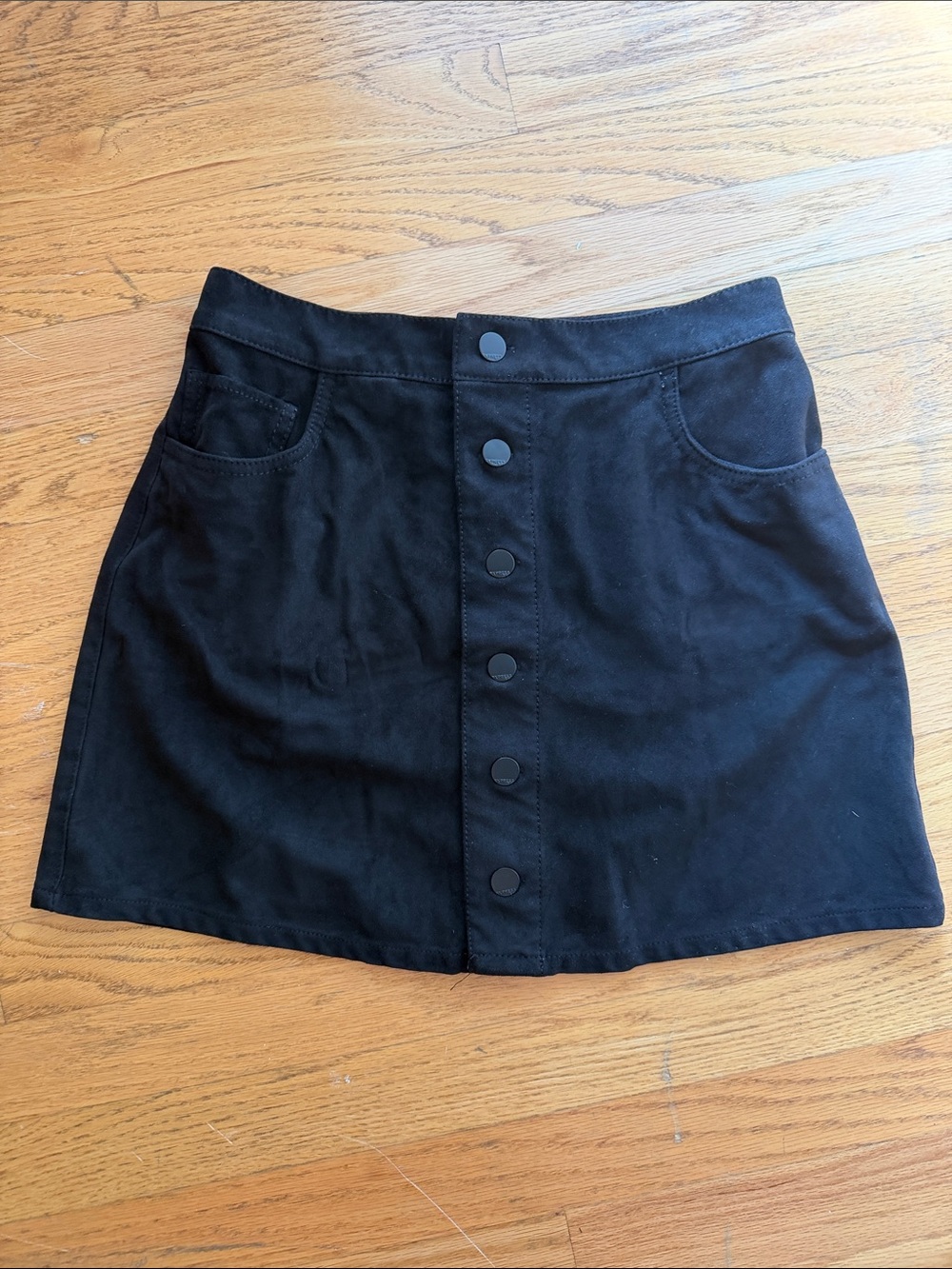 Express Suede Black Button-Front Mini Skirt